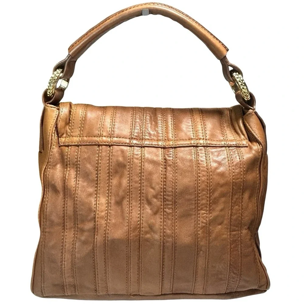 Betsey Johnson Hobo Satchel Bag Purse Softsided Boho Slouchy Studded Light Brown